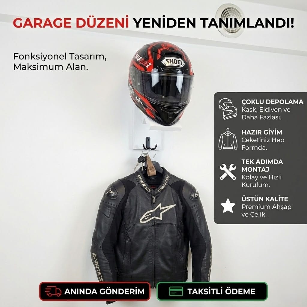 MotoBase™ Kask Askı Aparatı – Mont ve Anahtar Organizer