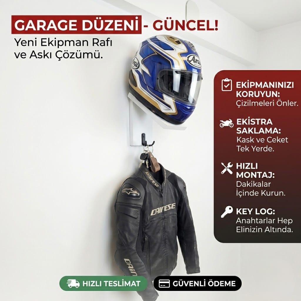 MotoBase™ Kask Askı Aparatı – Mont ve Anahtar Organizer